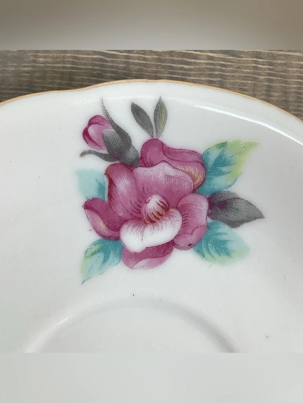 Vintage Shafford Japan Hand Painted Pink & Gray Floral Roses Teacup & Saucer Set